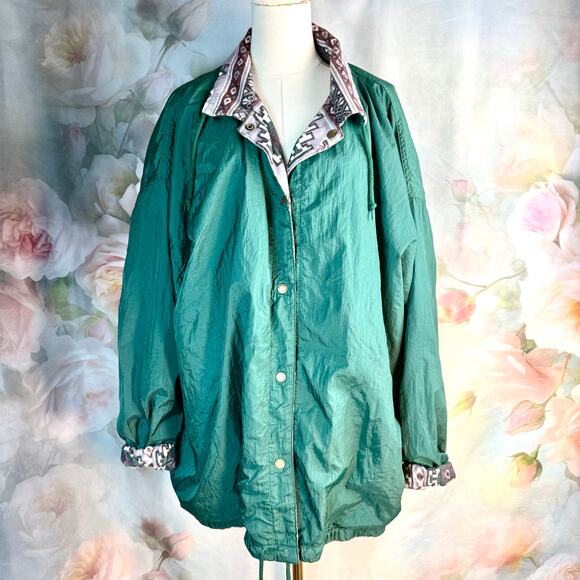Vintage Casual Club Reversible Southwest Aztec Grey & Green Button Up Jacket - Picture 5 of 7